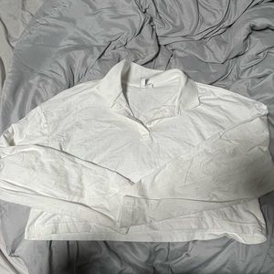 Collared Button-Up White Long Sleeve Crop Top